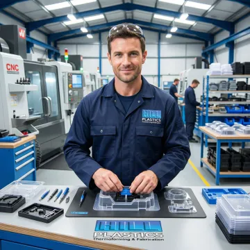 Hill Plastics technician assembling custom fabricated plastic components in a manufacturing facility.