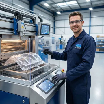 Aerospace plastic parts being manufactured on CNC thermoforming equipment