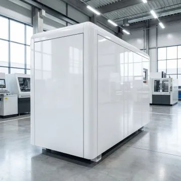 Custom thermoformed air compressor enclosure with precision-cut panels and industrial-grade finish