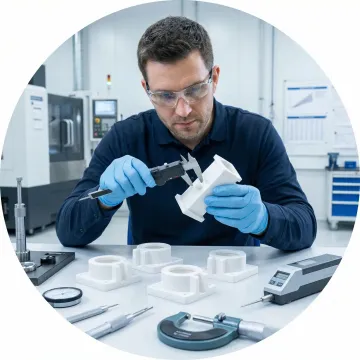 Engineer inspecting custom ABS plastic fabricated components for quality control