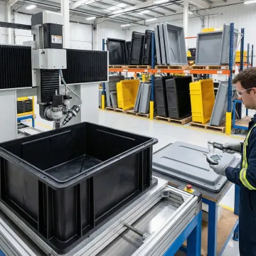 Energy sector plastic components being fabricated in manufacturing facility