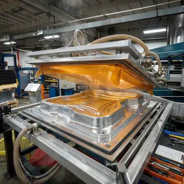 Advanced thermoforming machine heating and shaping industrial plastic component