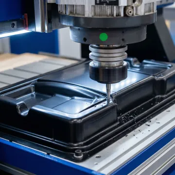 CNC trimming center cutting thermoformed plastic part