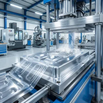 Advanced thermoforming machinery heating plastic sheets for precision vacuum forming in a Pennsylvania manufacturing facility