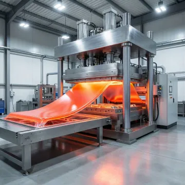 Advanced thermoforming machine heating plastic sheet for vacuum forming custom industrial component