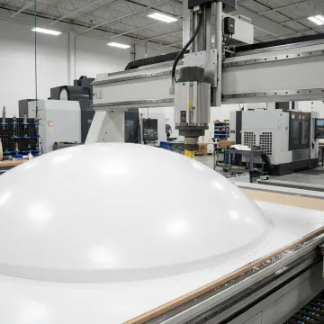 Hill Plastics CNC trimming center finishing a thermoformed radome enclosure