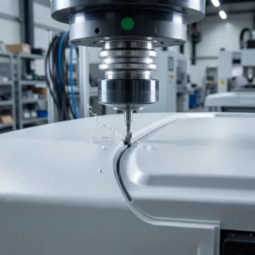 CNC trimming center finishing a custom thermoformed plastic enclosure