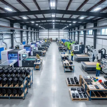 Full-service plastic contract manufacturing facility with thermoforming machines and CNC equipment