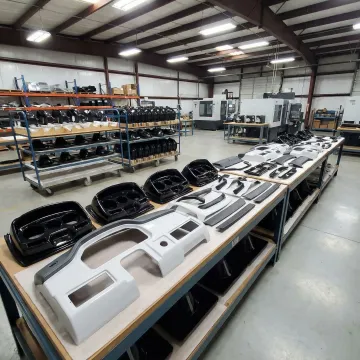 Custom thermoformed marine plastic components on a manufacturing floor