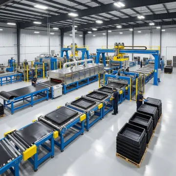 Thermoforming production line producing custom plastic dispensing enclosures