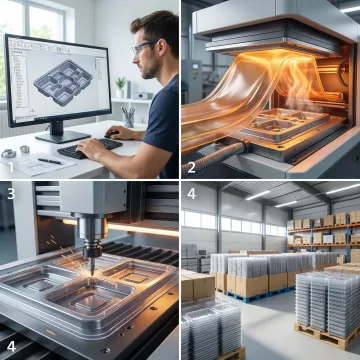 Step-by-step plastic tray manufacturing process from mold design to finished thermoformed parts