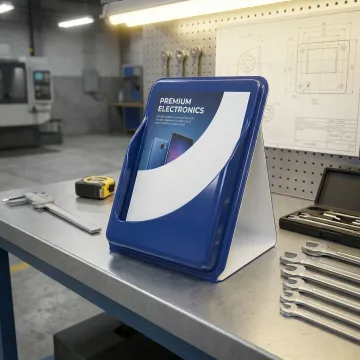 Custom retail display prototype made from thermoformed plastic at Hill Plastics facility