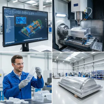 Step-by-step custom plastic tooling process from design to production mold at Hill Plastics