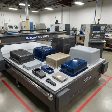 Custom plastic enclosures manufactured using thermoforming and CNC trimming at Hill Plastics facility