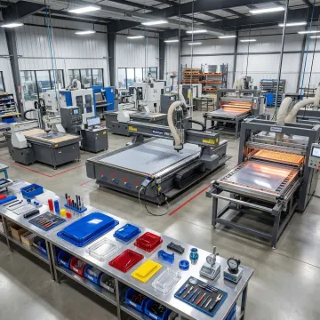 Custom plastic fabrication and thermoforming production floor at Hill Plastics