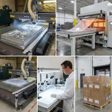 Step-by-step plastic fabrication process at Hill Plastics manufacturing facility