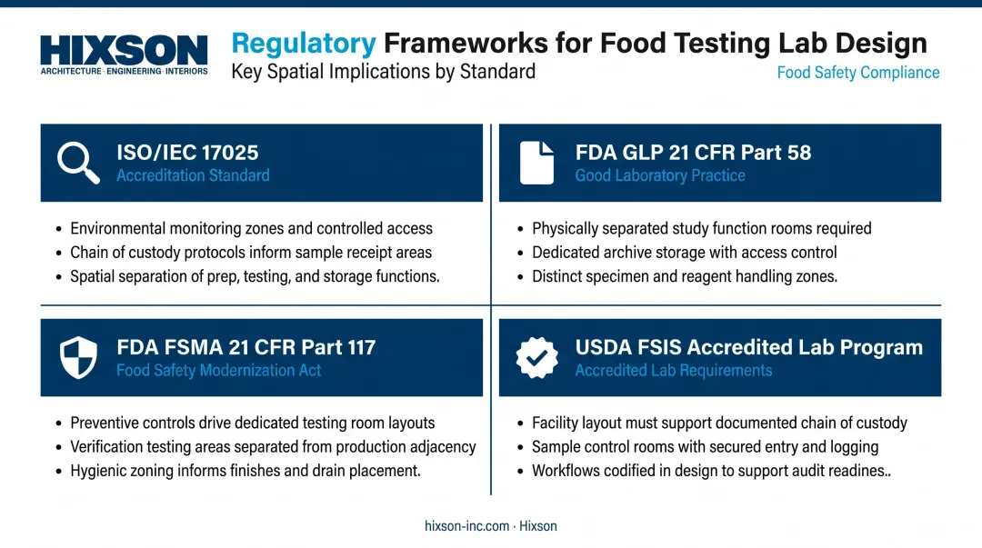 Four regulatory compliance frameworks for food testing labs ISO 17025 GLP FSMA USDA requirements