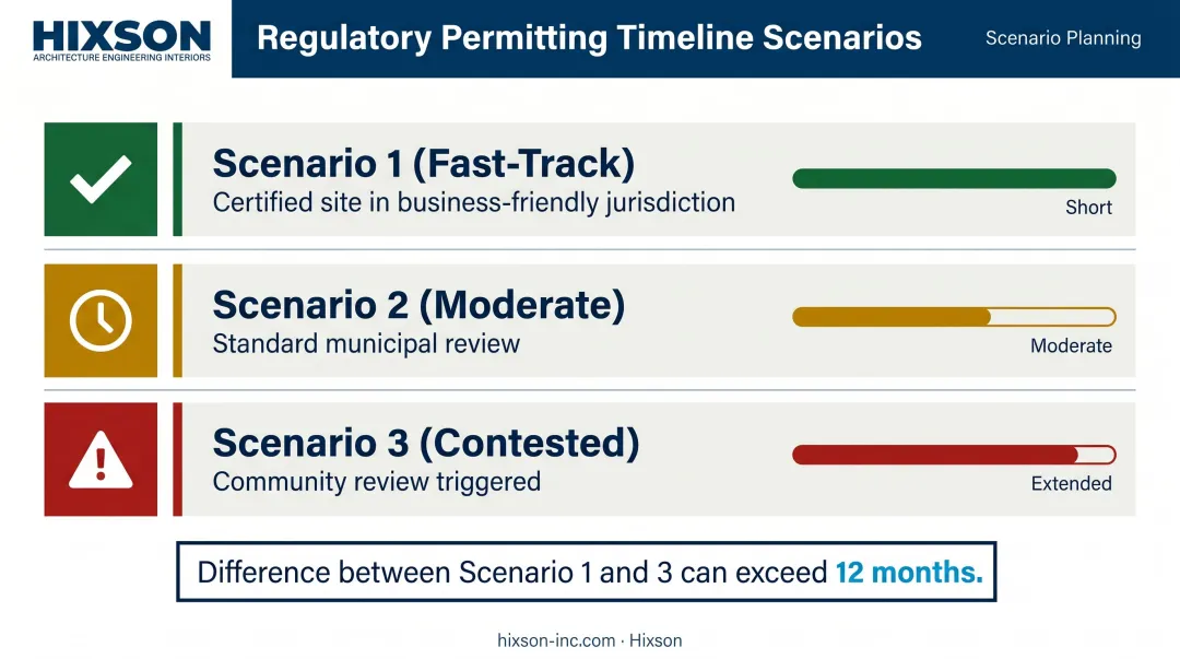Three regulatory permitting scenario planning framework from fast-track to contested review