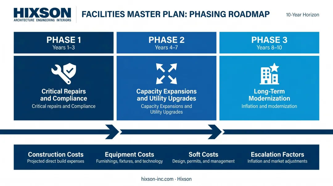 Multi-year facilities capital investment phasing roadmap with urgency and interdependency priorities