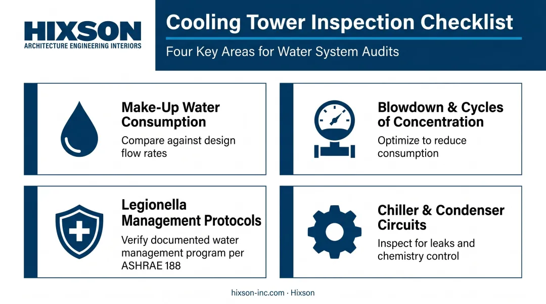 Cooling tower water audit inspection checklist four key areas process flow