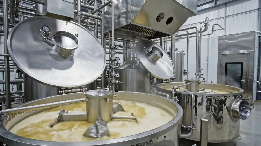 Stainless steel food processing equipment with hygienic welded seams and smooth surfaces