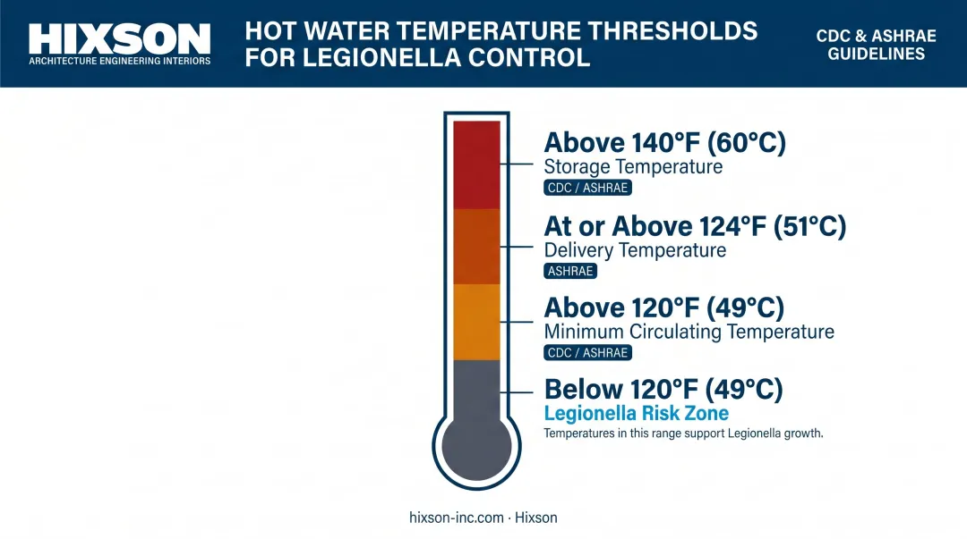 Legionella control hot water temperature thresholds storage and circulation requirements