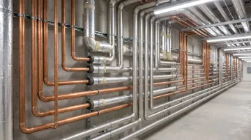 Stainless steel and copper piping materials used in commercial hot water systems