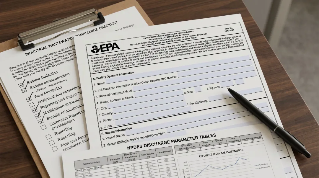 EPA regulatory compliance document and industrial wastewater discharge permit paperwork