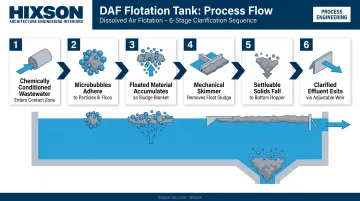 6-step DAF flotation tank separation process sequence flow diagram