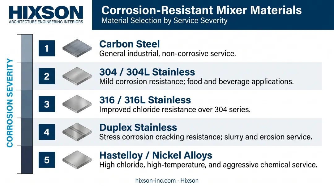 Industrial mixer corrosion resistance material selection hierarchy comparison chart