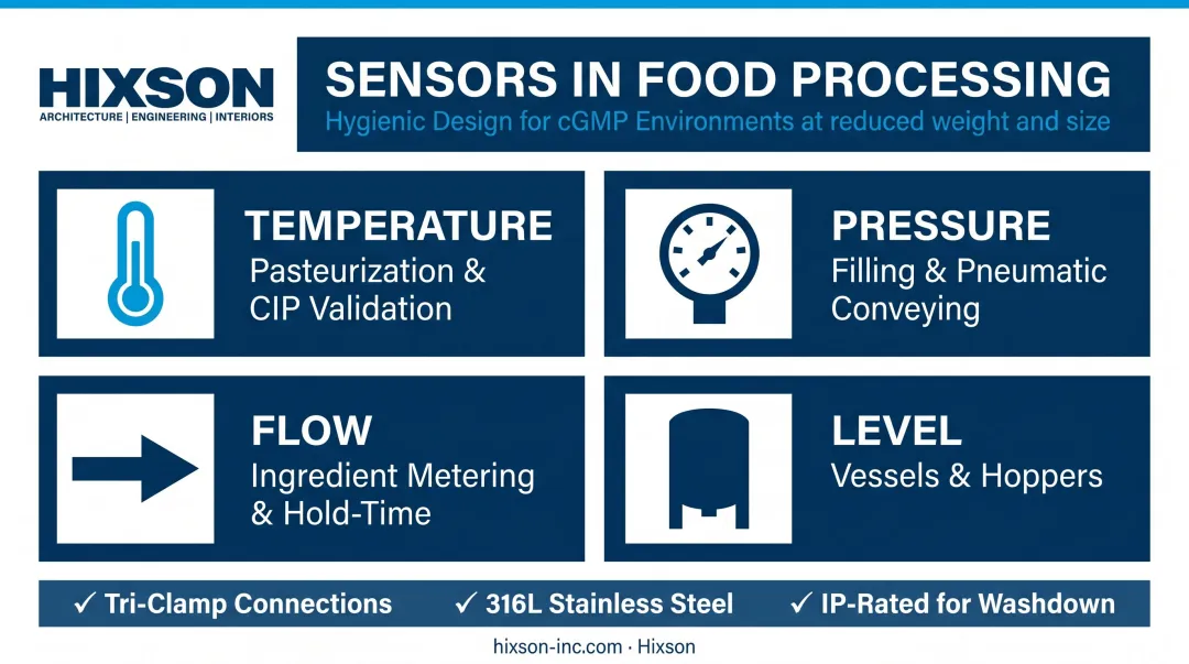 Four key sensor types in food processing facilities with hygienic specifications