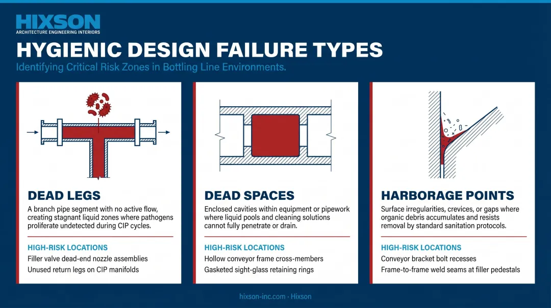 Hygienic design harborage points dead legs and dead spaces identification diagram