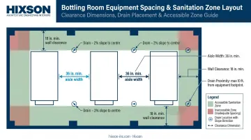 Bottling facility equipment spacing and sanitation access layout requirements diagram