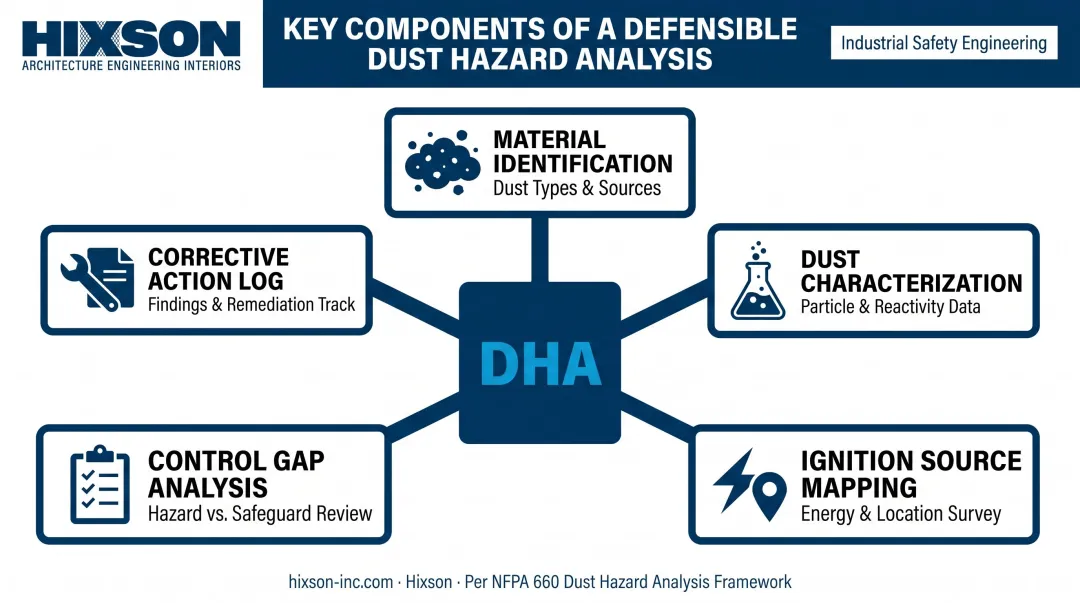 Five components of a defensible Dust Hazard Analysis DHA process overview