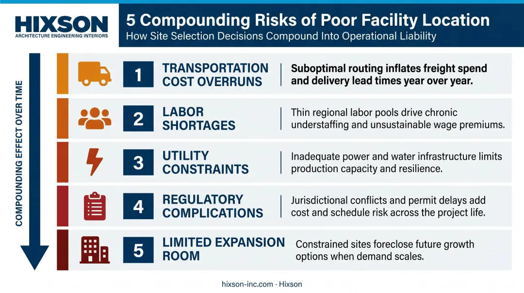 Five compounding operational problems caused by poor facility location decisions