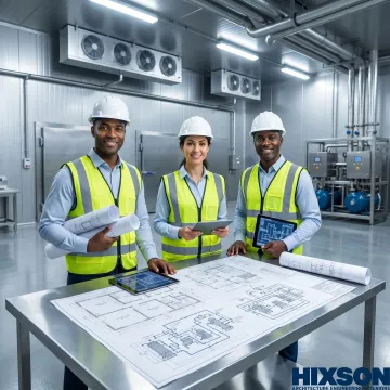 Engineers planning refrigeration systems for a meat processing facility