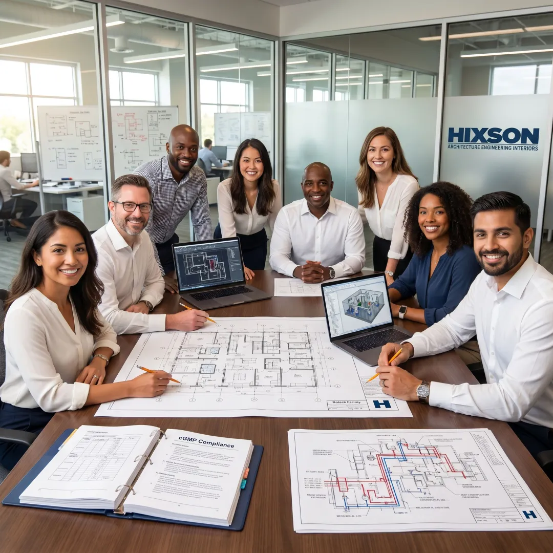 Engineers planning a biotech facility project