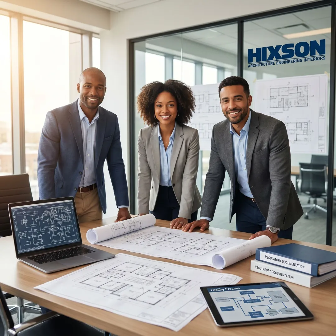 FDA compliant facility design team reviewing plans