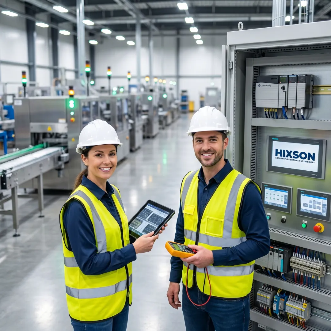 Automation engineers commissioning industrial equipment