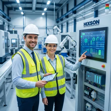 Engineers reviewing manufacturing automation systems