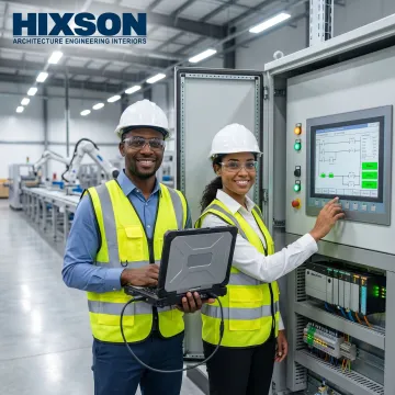 Automation engineers commissioning manufacturing systems