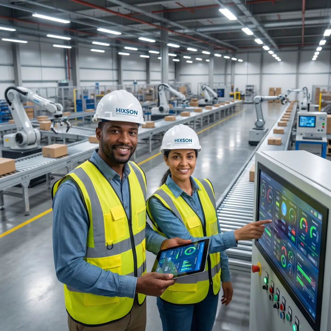 Engineers reviewing warehouse automation controls