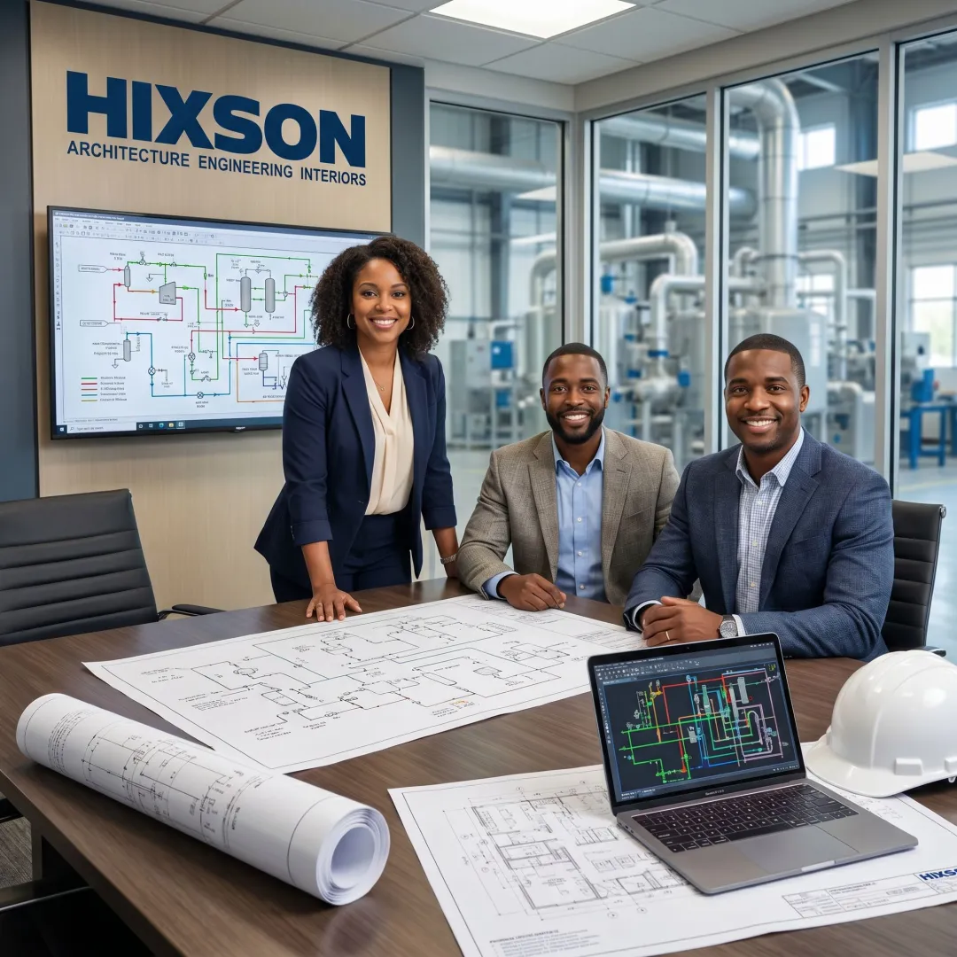 Process engineering consultants reviewing plant systems