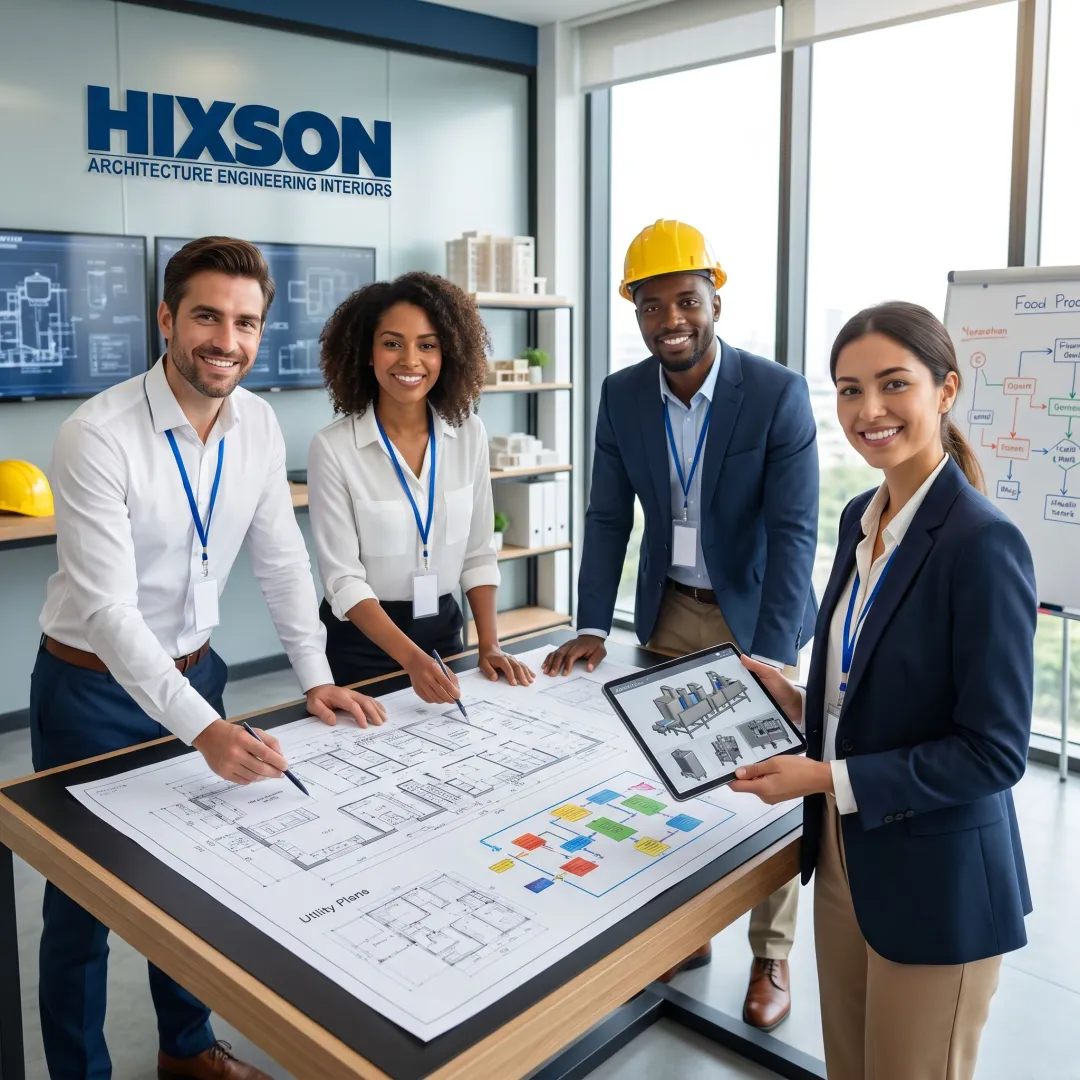 Engineers planning a food processing facility layout