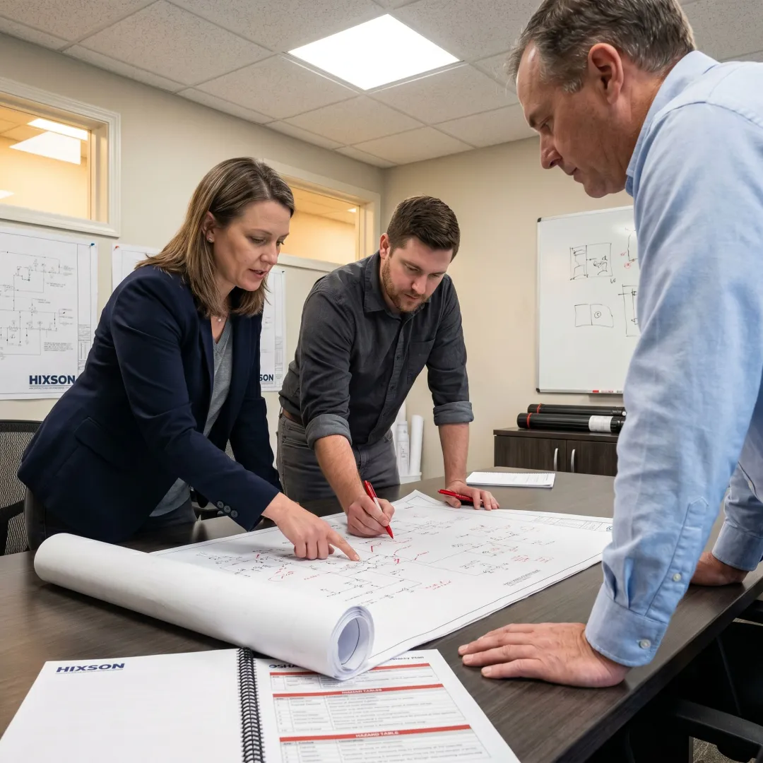 Engineers reviewing safety plans in a facility