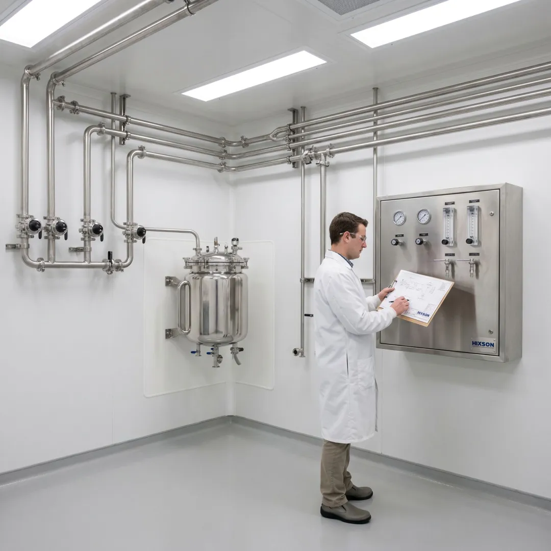 Sanitary stainless piping in a food and pharmaceutical plant