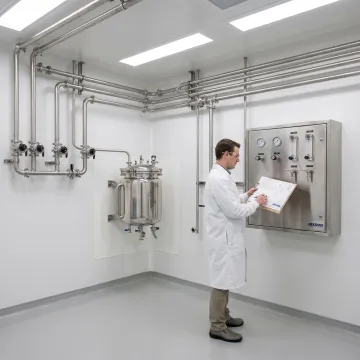 Sanitary stainless piping in a food and pharmaceutical plant
