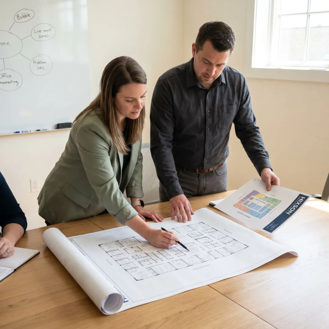 Office planning workshop with workplace strategy diagrams