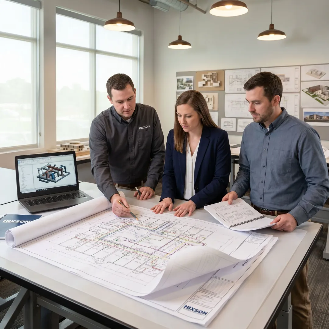 Engineers reviewing mechanical electrical and plumbing plans