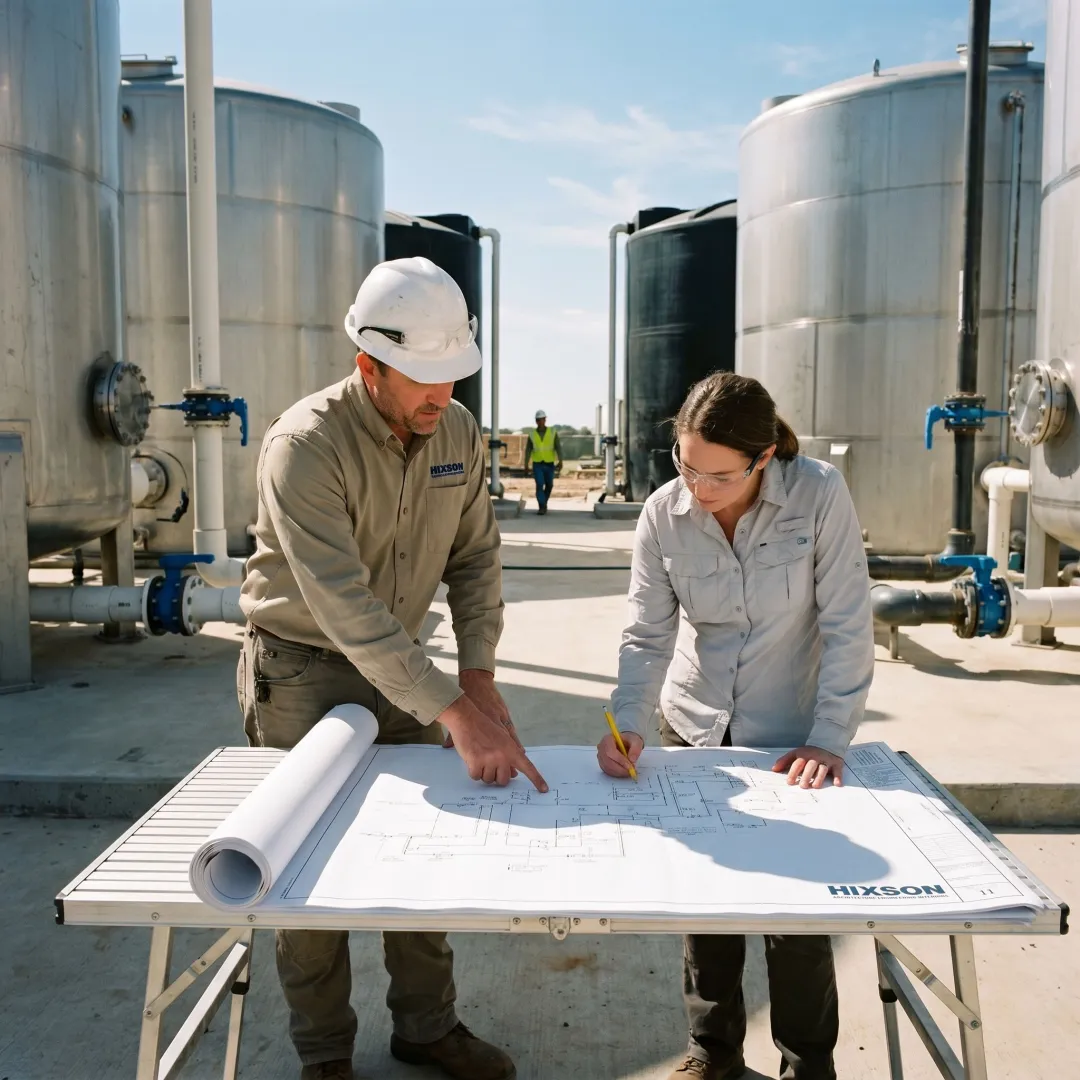 Industrial wastewater treatment system at a manufacturing facility